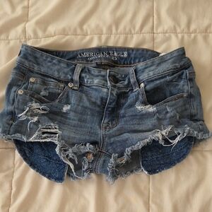 American Eagle Outfitters Ripped Denim Cutoff Shorts - Blue